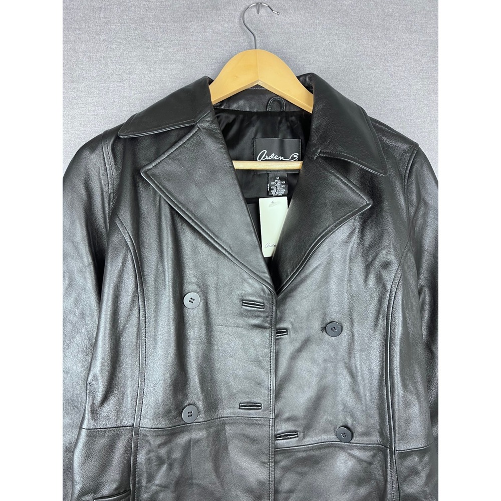 Arden B Womens Black‎ Leather Trench Coat Double Breasted Belted Jacket Size M